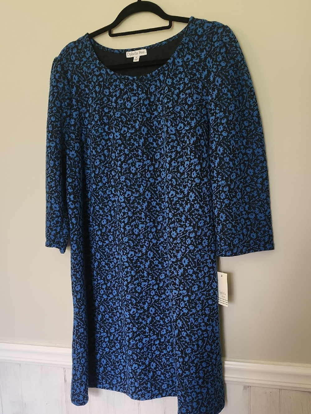 Black & Blue Jacquard 3/4 Sleeve Dress